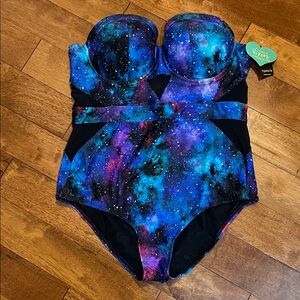 Torrid Vixen Galaxy Print One-Piece Swimsuit - Blue/Purple- no straps